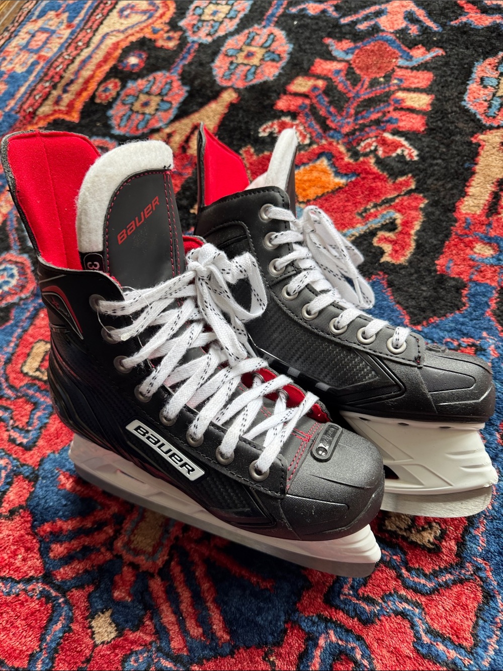 Bauer Black and White Ice Hockey Skates with Molded Ankle Support